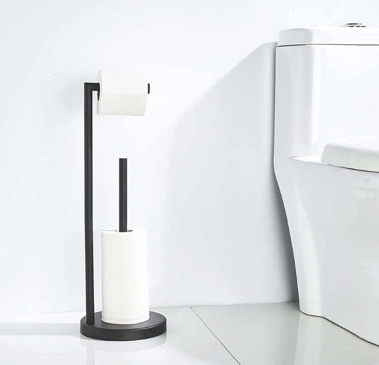 Stainless Steel Matte Black Freestanding Toilet Paper Holder.